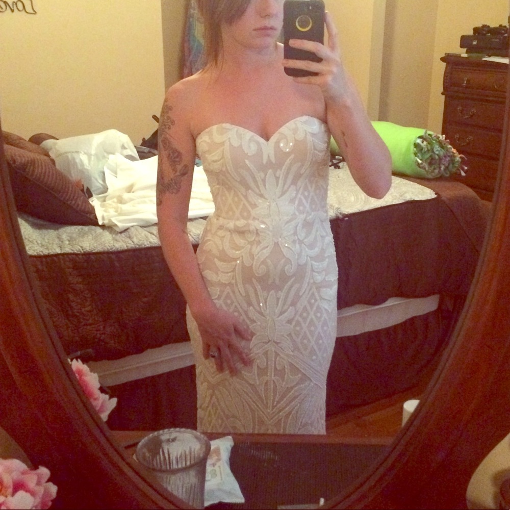 Lulus Olivia white sequin strapless maxi dress